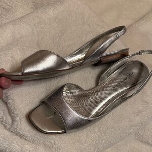 Anne Klein Metallic Silver Slingback Sandals